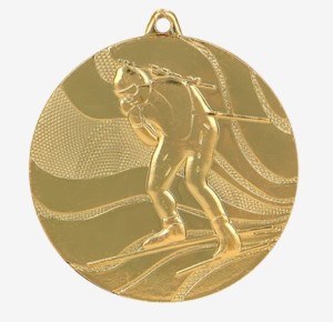 Medal sportowy w trzech kolorach - biathlon